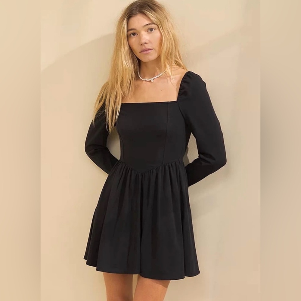 Aerie Knit NWT Fit & Flare Stretchy Black Mini Dress Womens Sz L Dress Pockets